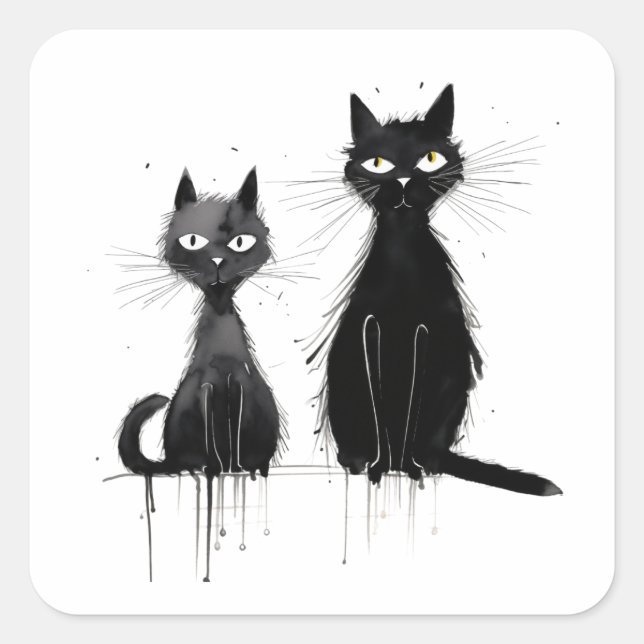 Zwei schwarze Katzen Quadratischer Aufkleber (Vorderseite)