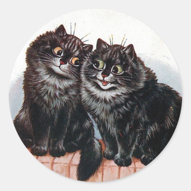 Zwei schwarze Katzen von Louis Wain gemalt Runder Aufkleber (Vorderseite)