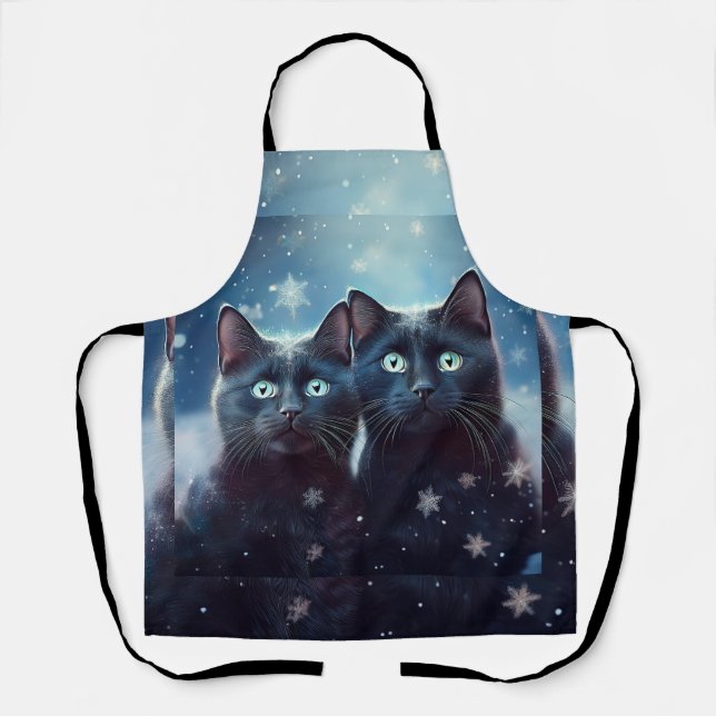 Zwei schwarze Katzen werden angeschneit Schürze (Vorderseite)