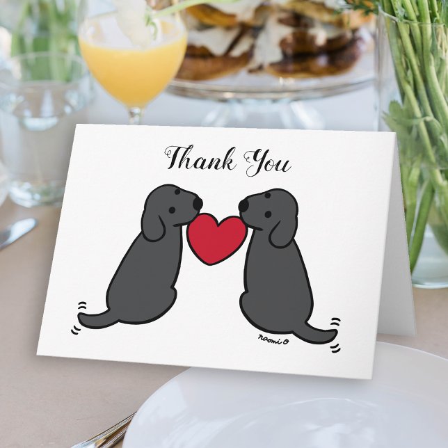 Zwei schwarze Labradoren mit Herz Vielen Dank Dankeskarte (Two Black Labradors with Heart Thank You Card for Labrador Owners.  Cute Dog Cartoon Design.)