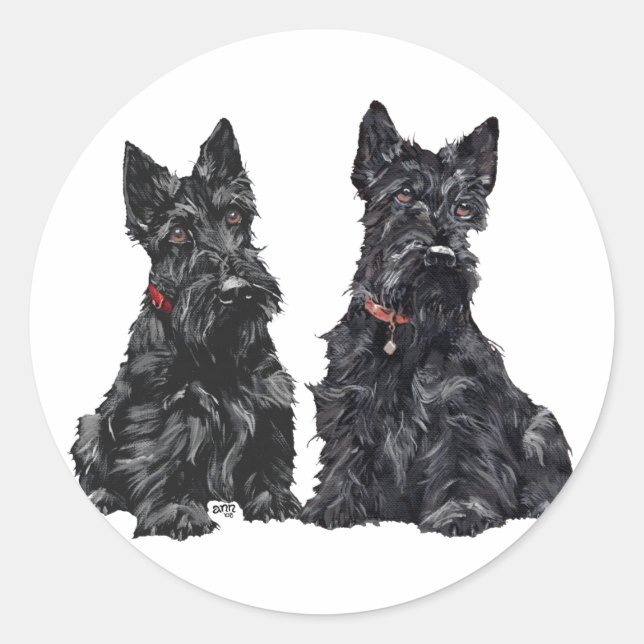 Zwei schwarze schottische Terrier Runder Aufkleber (Vorderseite)