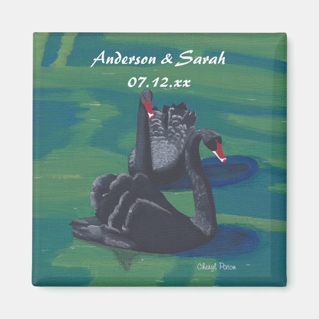 Zwei schwarze Schwäne Personalisierte Datums-Magne Magnet (Vorne)