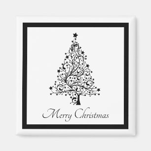 Zwei schwarze und weiße Minimalistische Weihnachts Magnet