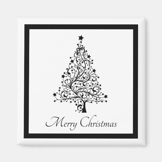 Zwei schwarze und weiße Minimalistische Weihnachts Magnet (Vorne)