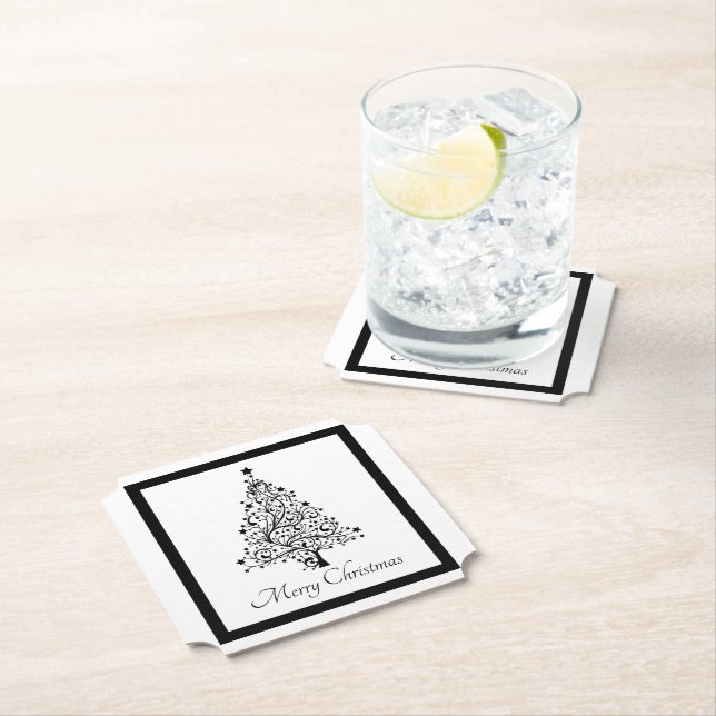 Zwei schwarze und weiße Minimalistische Weihnachts Untersetzer (Vor Ort)