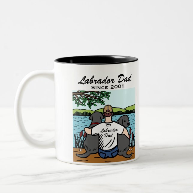 Zwei schwarzes Labradors und Vater Zweifarbige Tasse (Links)