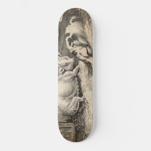 Zwei Schweine, die in Strohhalm in einem Außengebl Skateboard