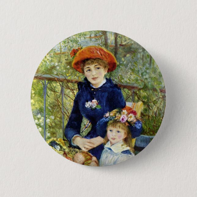 Zwei Schwestern (auf der Terrasse) von Pierre Reno Button (Vorderseite)