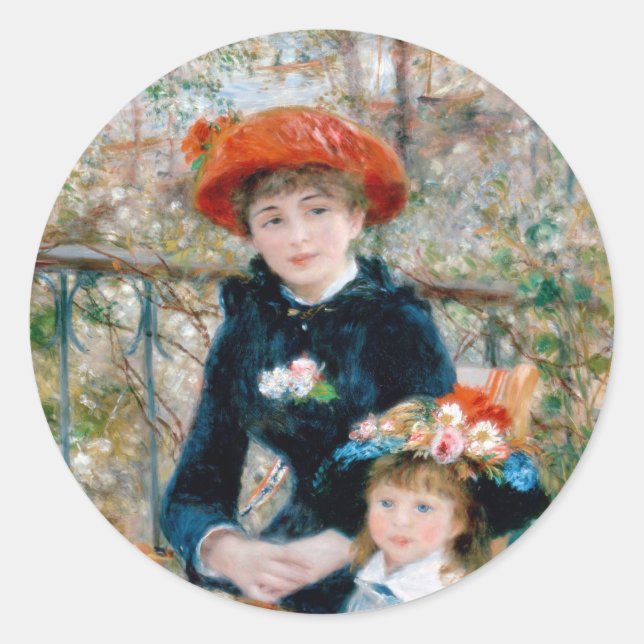 Zwei Schwestern auf der Terrasse von Renoir. Kunst Runder Aufkleber (Vorderseite)