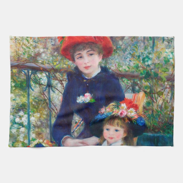 Zwei Schwestern - Renoir Impressionist Malerei 188 Geschirrtuch (Horizontal)
