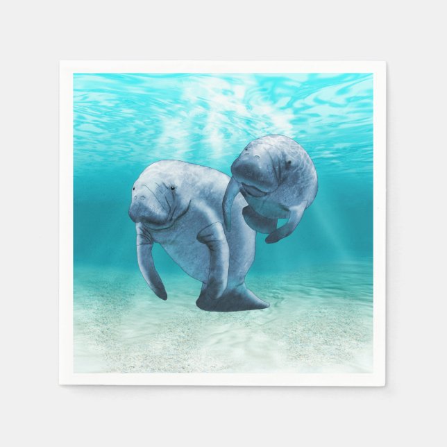 Zwei schwimmende Manatis Serviette (Vorderseite)