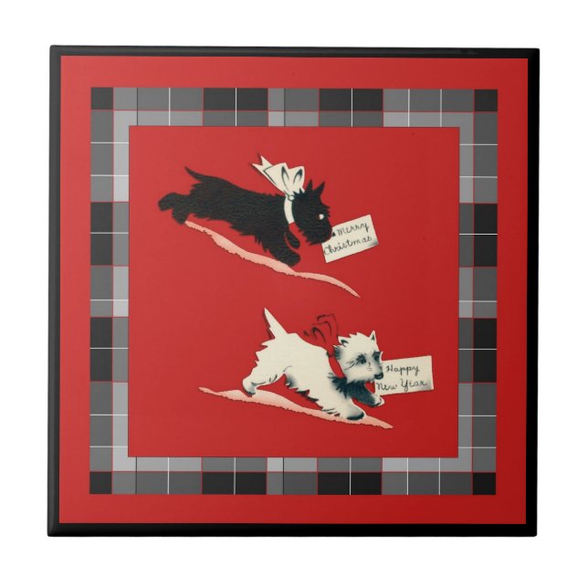 Zwei Scottie Dog Sm. (4,25" x 4,25") Keramik Fliese (Vorderseite)