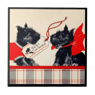 Zwei Scottie Dog Sm. (4,25" x 4,25") Keramik Fliese