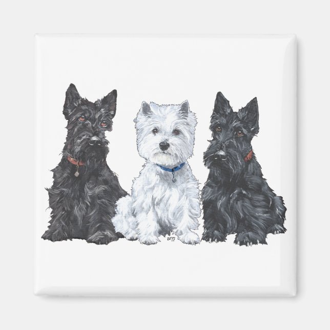 Zwei Scotties und ein Westie Magnet (Vorne)