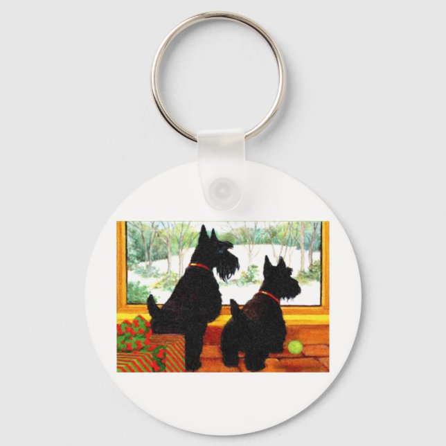 Zwei Scotty Hunde zu Weihnachten Schlüsselanhänger (Vorderseite)