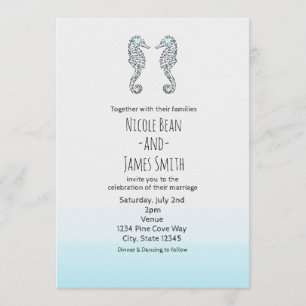 Zwei Seepferdchen Elegante Strandhochzeit Einladung