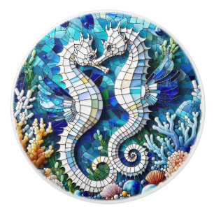 Zwei Seepferdchen und Korallen-Mosaikfliese  Keramikknauf