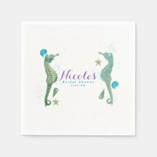 Zwei Seepferde Watercolor Beach Hochzeit Verlobung Serviette