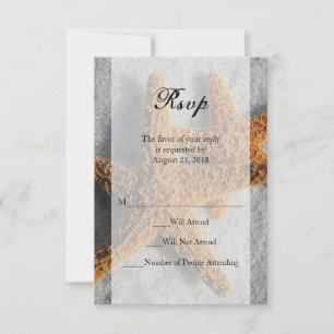 Zwei Seesterne im Sand, Strandhochzeit Sm RSVP Ant Karte