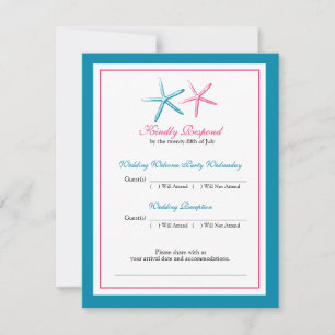 Zwei Seesterne Pfau und Rosa RSVP Karte