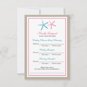 Zwei Seesterne Pfau und Rosa RSVP Karte