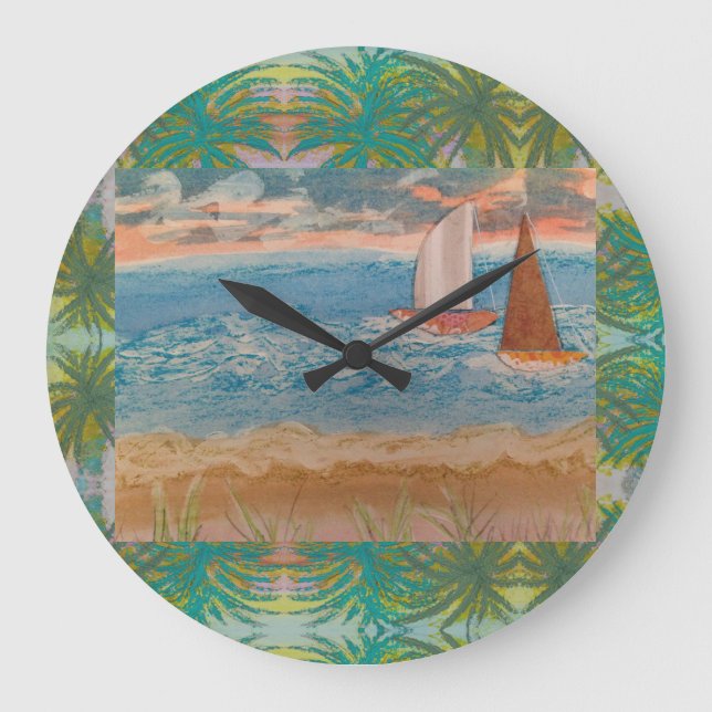 Zwei Segelboote bewölkt Himmel Große Wanduhr (Vorderseite)