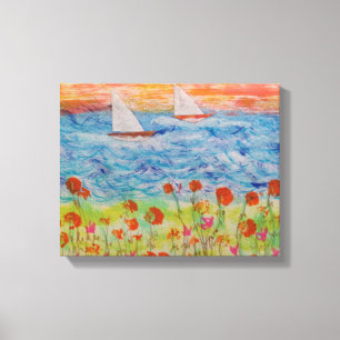 Zwei Segelboote Big Sun Stretched Canvas Print Leinwanddruck