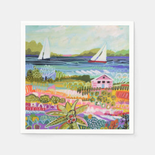 Zwei Segelboote und Hütte Serviette