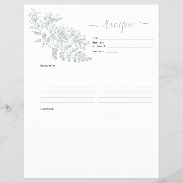 Zwei Seiten grüne Rezept-Seite für Binder (Vorne)