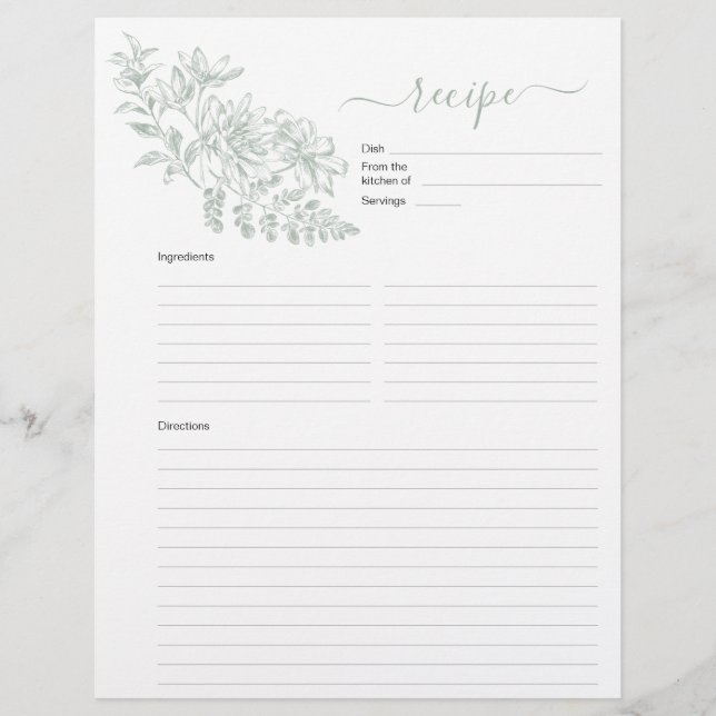 Zwei Seiten grüne Rezept-Seite für Binder (Vorne)