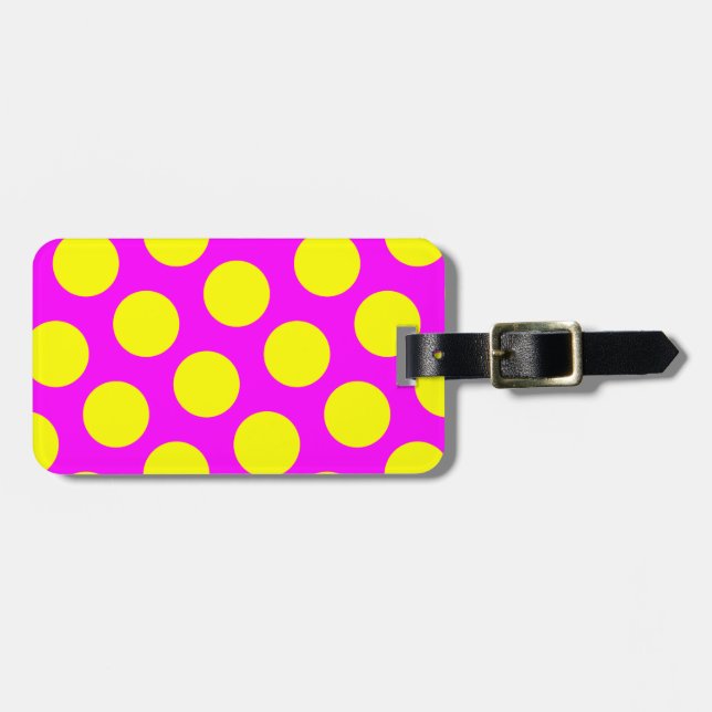 Zwei Seiten Magenta und Gelbe Polka Punkte Gepäckanhänger (Vorderseite horizontal)
