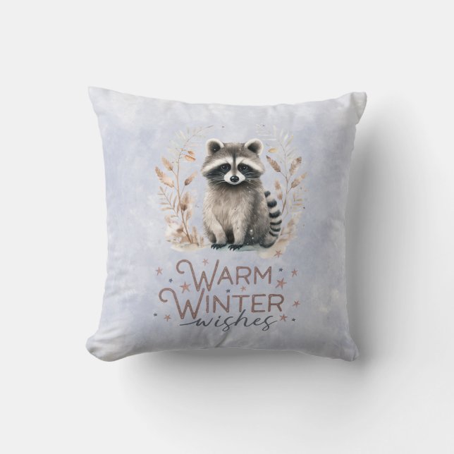 Zwei Seiten - Winterschnee - Raccoon und Eichhörnc Kissen (Vorderseite)