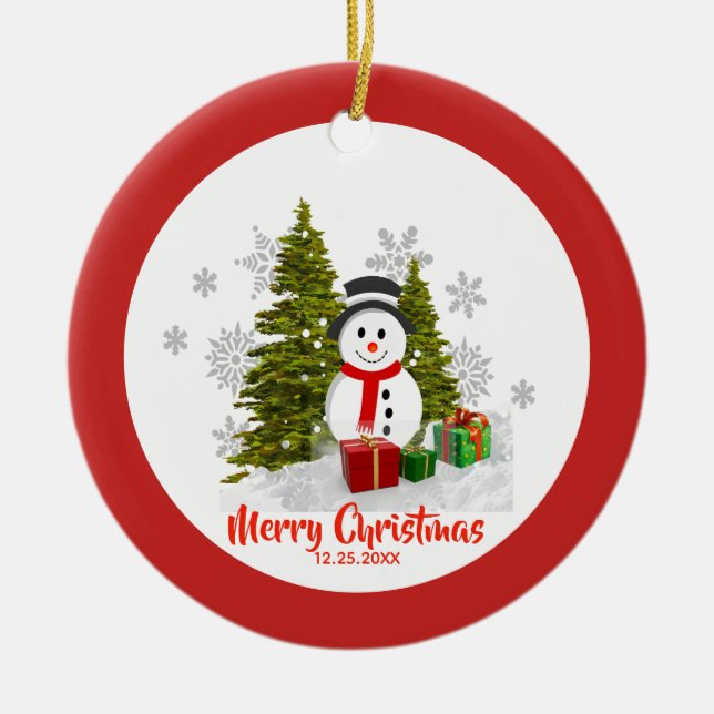 Zwei seitliche Weihnachtsschneedekoration Keramik Ornament (Vorne)