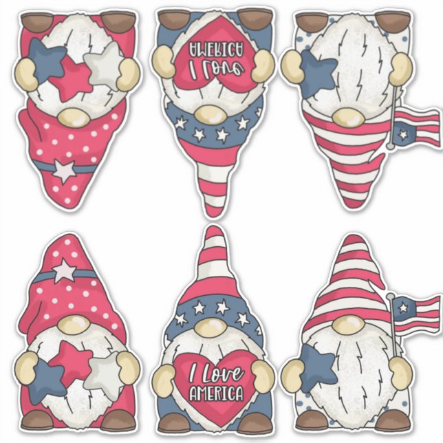 Zwei Sets Patriotic USA Flag Garden Gnomes Aufkleber (Vorderseite)