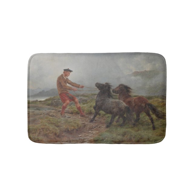 Zwei Shetland Ponys in einer misty schottischen La Badematte (Vorderseite)