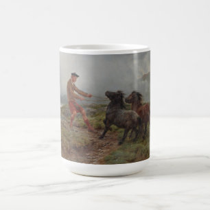 Zwei Shetland Ponys in einer misty schottischen La Kaffeetasse