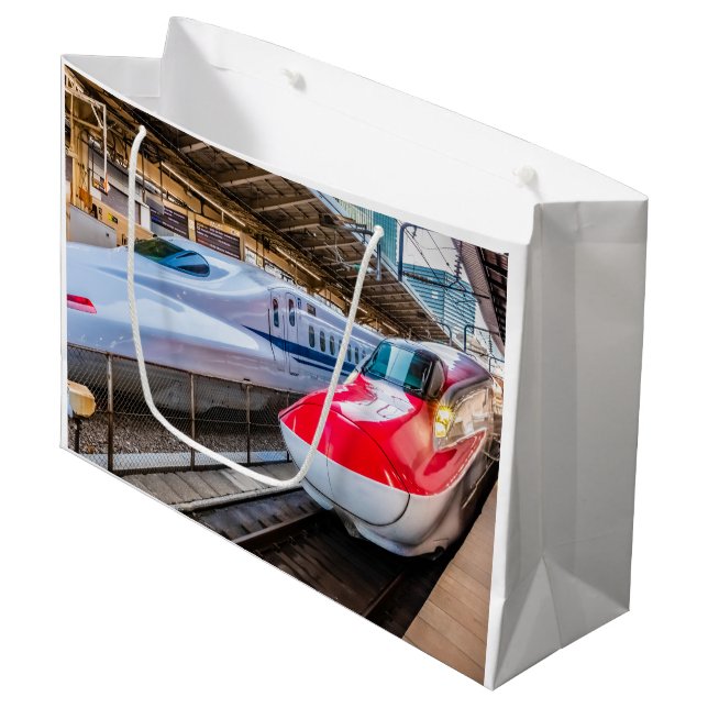Zwei Shinkansen am Bahnhof Tokio Große Geschenktüte (Vorderseite Schrägansicht)