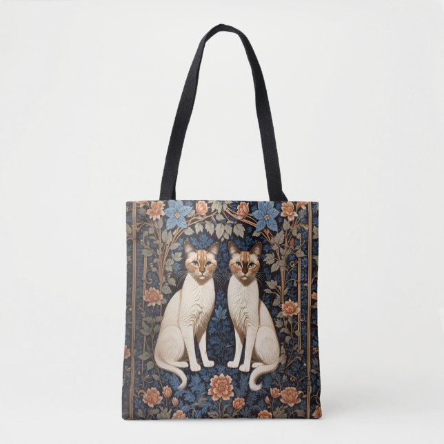 Zwei siamesische Katzen William Morris Inspiriert Tasche (Vorderseite)