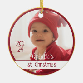 Zwei Sided Red Gold Baby's First Christmas Ornamen Keramik Ornament