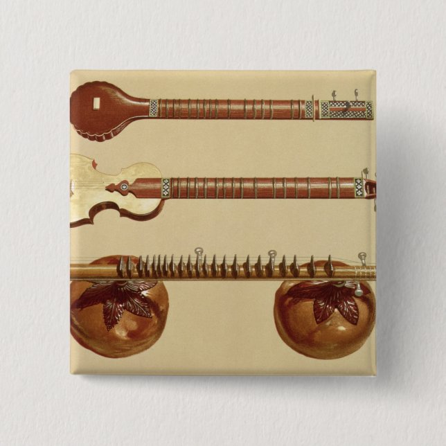 Zwei Sitars und ein rudra vina, Inder, 'vom Button (Vorderseite)