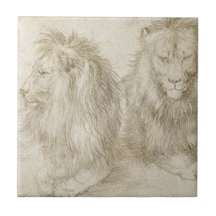 Zwei Sitzlöwen durch Albrecht Durer Fliese