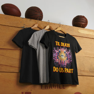 Zwei Skelette, die bis zum Tod Hände halten, mache T-Shirt