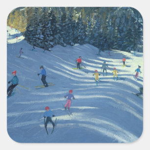 Zwei Ski-Steigungen 2004 Quadratischer Aufkleber