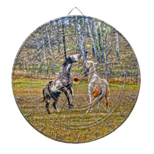Zwei spielerische Pinto Paint Horses Equine Art De Dartscheibe