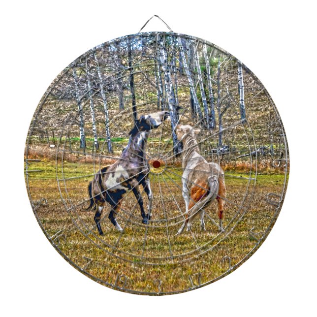 Zwei spielerische Pinto Paint Horses Equine Art De Dartscheibe (vorne)