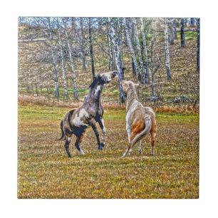 Zwei spielerische Pinto Paint Horses Equine Art De Fliese