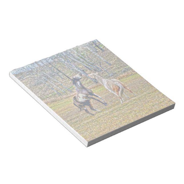 Zwei spielerische Pinto Paint Horses Equine Art De Notizblock (angewinkelt)