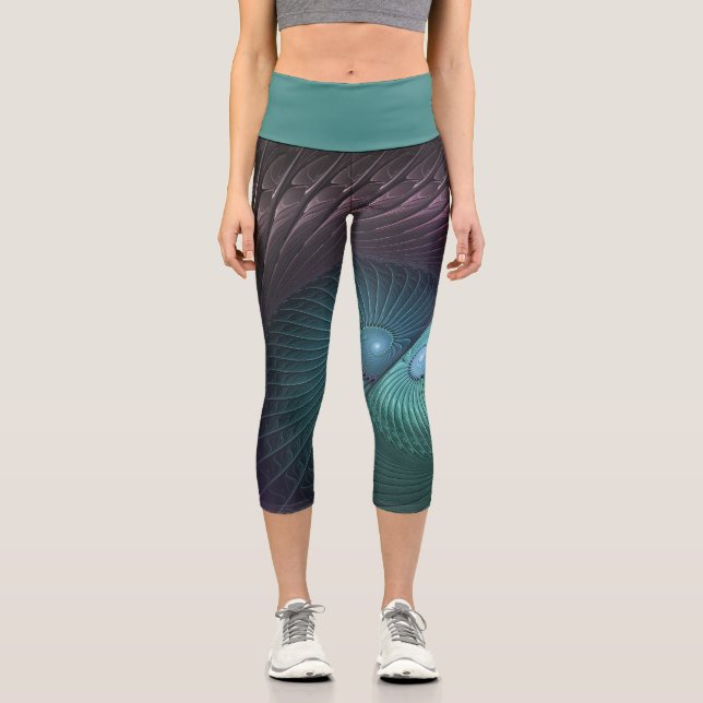 Zwei Spiralen farbenfroh Modernes Abstraktes Frakt Capri Leggings (Vorderseite)