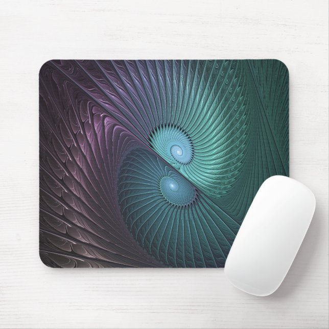 Zwei Spiralen farbenfroh Modernes Abstraktes Frakt Mousepad (Mit Mouse)