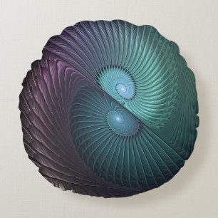 Zwei Spiralen Farbige Moderne Abstrakte Fraktal Ku Rundes Kissen